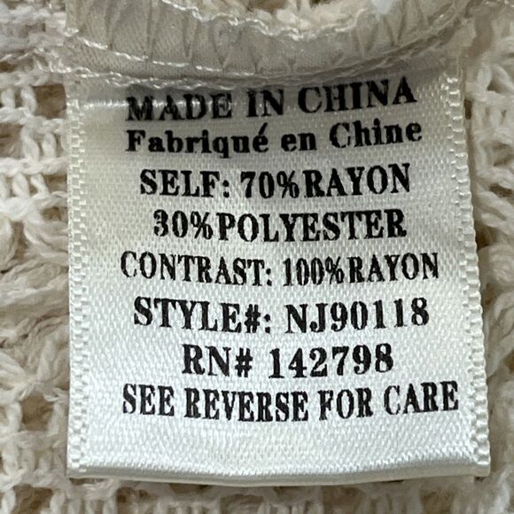 New In Brand Large Ivory Crochet Collared Button Up Boho Long Sleeve Top - Picture 8 of 9